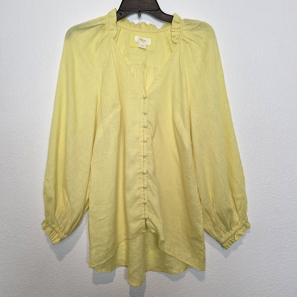 Anthropologie Maeve The Audie Linen Puff-Sleeve Blouse​​ Size Small - Picture 3 of 10